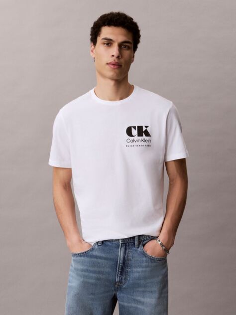 White Logo Graphic Crew Neck T-Shirt  Men