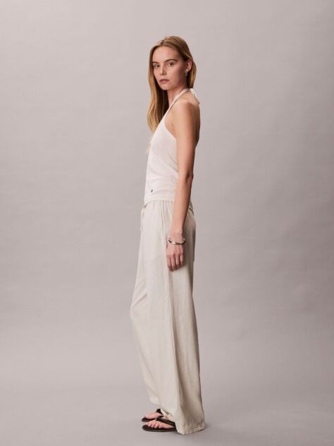 White Linen Blend Halter Top  Women