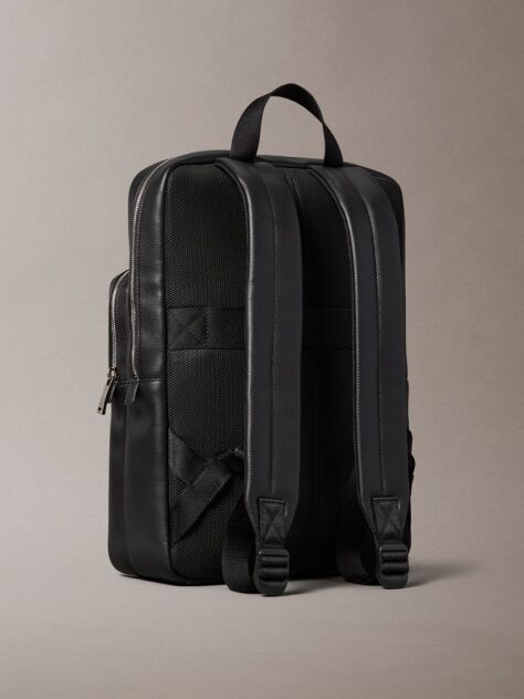 Black Embossed Logo Dome Backpack  Men