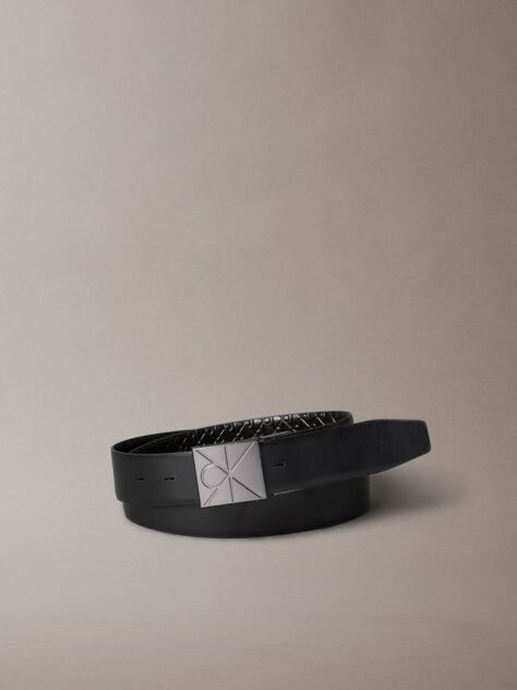 Black Embossed Emblem Pin Buckle Leather Belt  Men