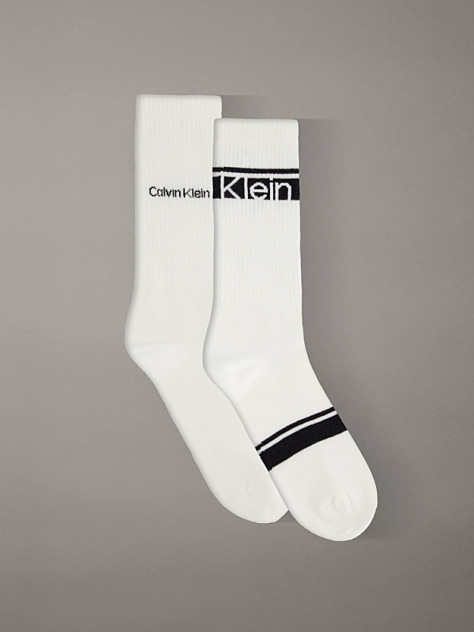 White 2 Pack Logo Stripe Crew Socks  Men