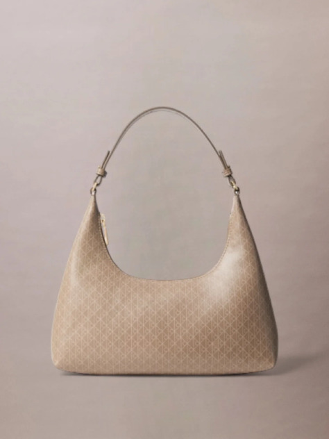 Beige Allover Monogram Logo Shoulder Bag  Women