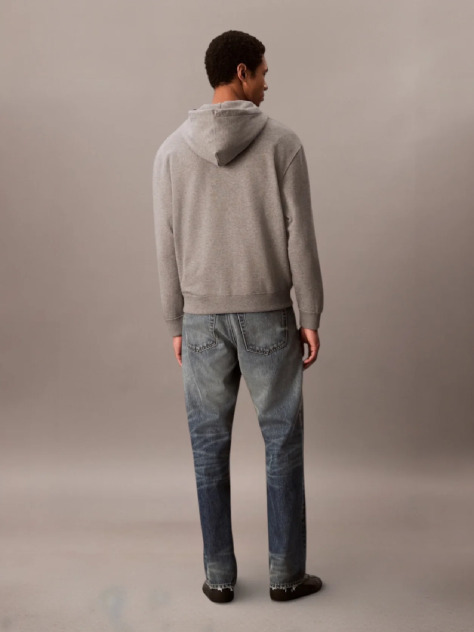 Grey Long Sleeve Monogram Front Zip Hoodie  Men