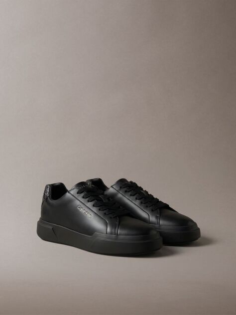 Black Leather Durable Traction Chunky Trainers  Men