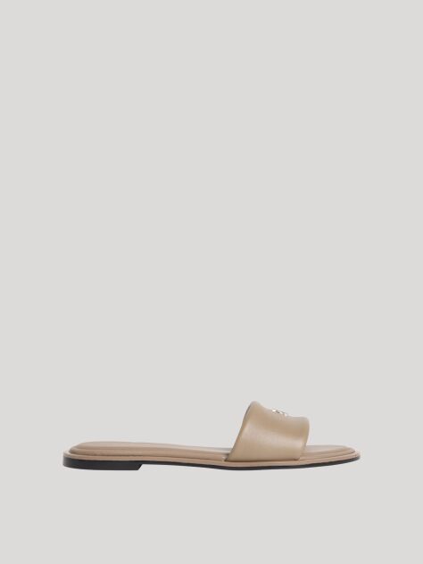Beige Flat Leather Sandals  Women