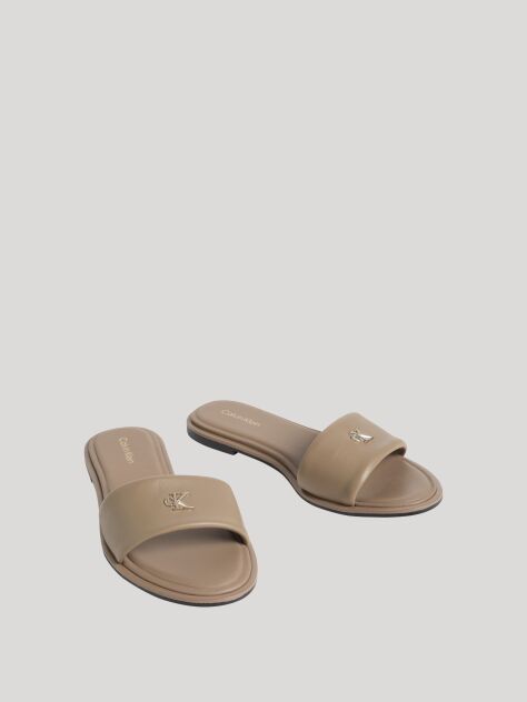Beige Flat Leather Sandals  Women