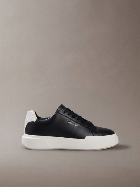 Black Leather Durable Traction Chunky Trainers  Women