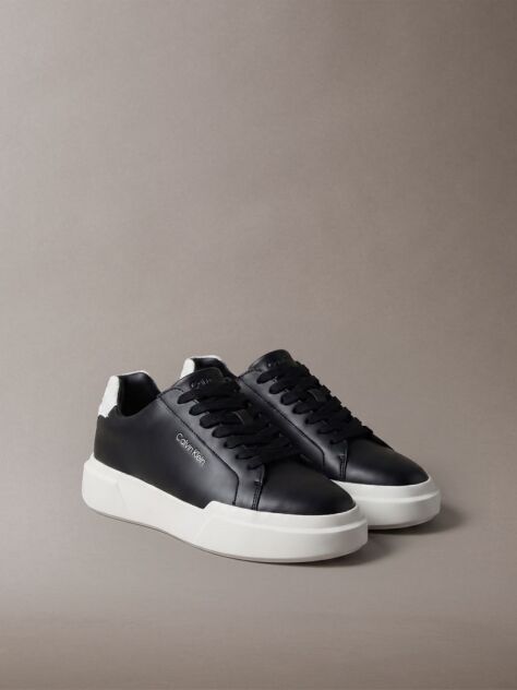 Black Leather Durable Traction Chunky Trainers  Women