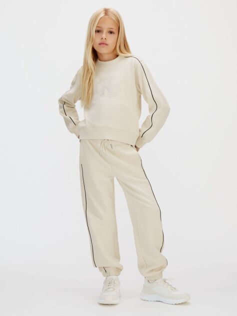 Beige Relaxed Piping Jogging Suit  Girls