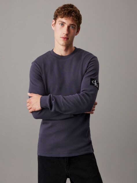 Black Slim Long Sleeve Waffle T-shirt  Men
