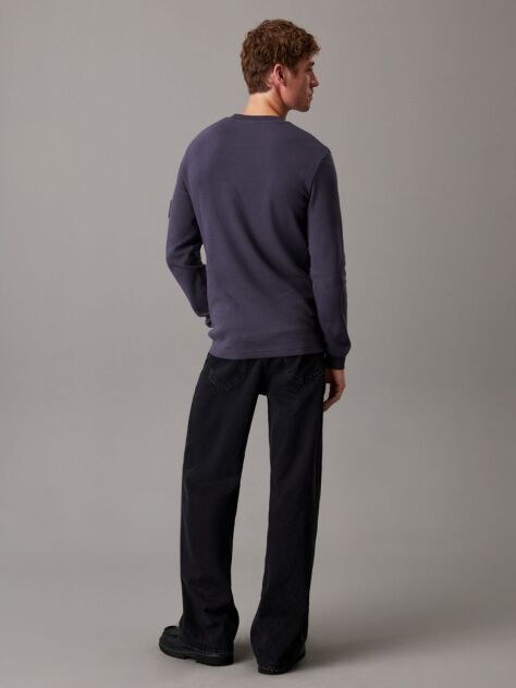 Black Slim Long Sleeve Waffle T-shirt  Men