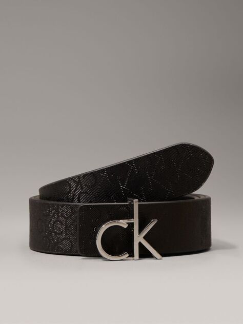 Black Reversible Logo Leather Belt  Women