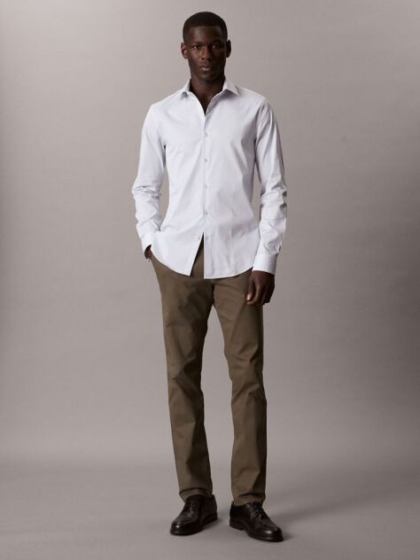 Blue Slim Cotton Stretch Stripe Shirt  Men