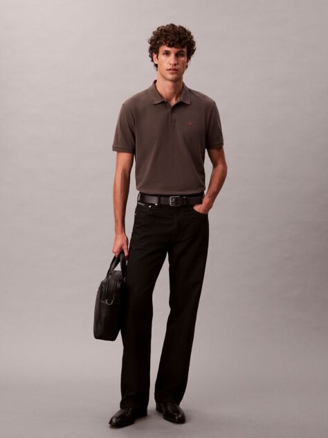 Grey Cotton Piqué Polo Shirt  Men