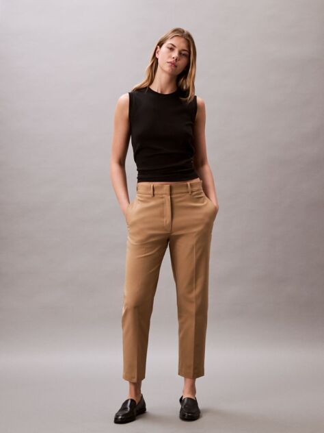 Brown Cotton Stretch Straight Fit Chino Pants  Women