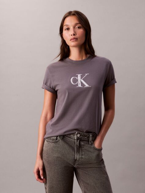 Grey Sequin Monogram Classic T-Shirt  Women