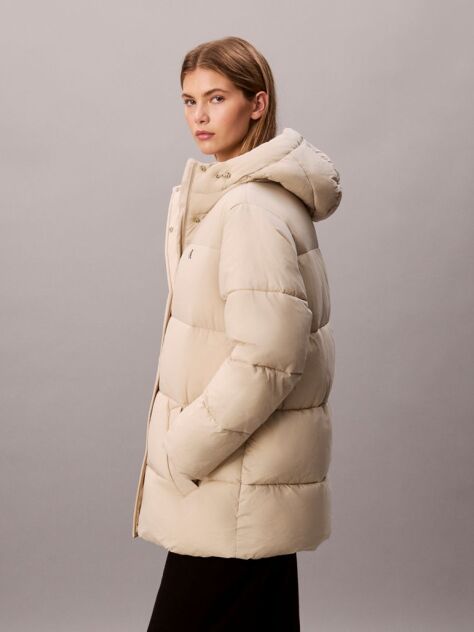 Beige Logo Belt Hooded Puffer Jacket  Women