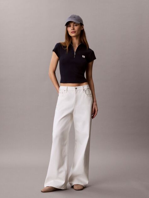 Blue Monologo Patch Rib Zip Top  Women