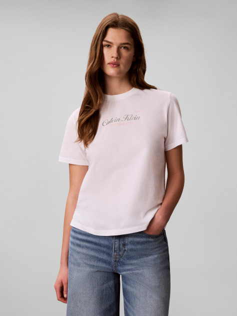 White Two-Tone Logo Crew Neck T-Shirt  Women