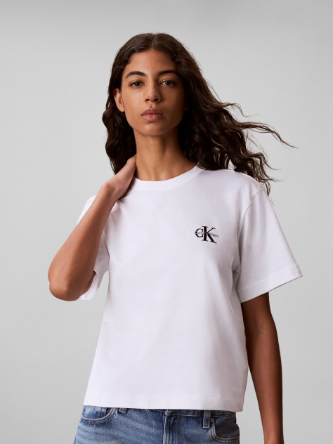 White Monologo Boxy T-Shirt  Women