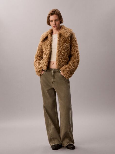 Brown Faux Shearling Teddy Jacket  Women