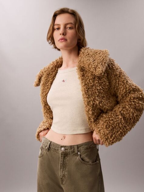 Brown Faux Shearling Teddy Jacket  Women