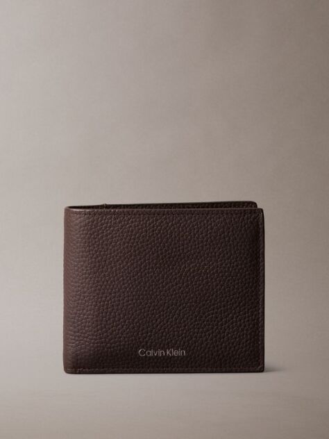 Brown Embossed Logo Bifold Wallet with Coin Pouch  Men