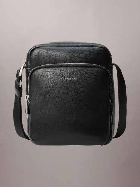 Black Textured Logo Crossbody Reporter Bag  Men