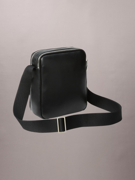 Black Textured Logo Crossbody Reporter Bag  Men