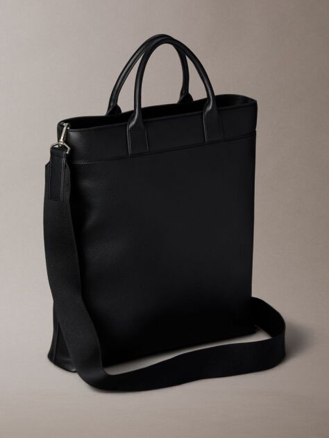 Black Raised Logo Slim Commuter Bag  Men