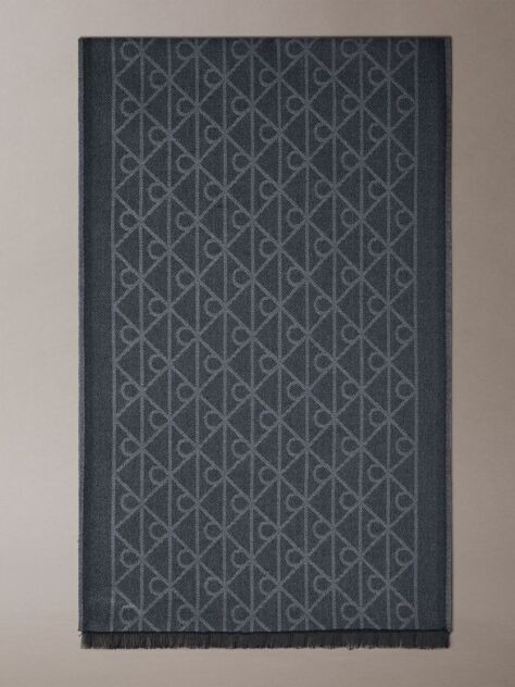 Black Wool Blend Emblem Logo Scarf  Men