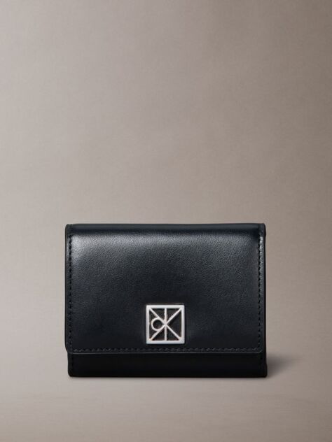 Black Monogram Logo Emblem Leather Trifold Wallet  Women