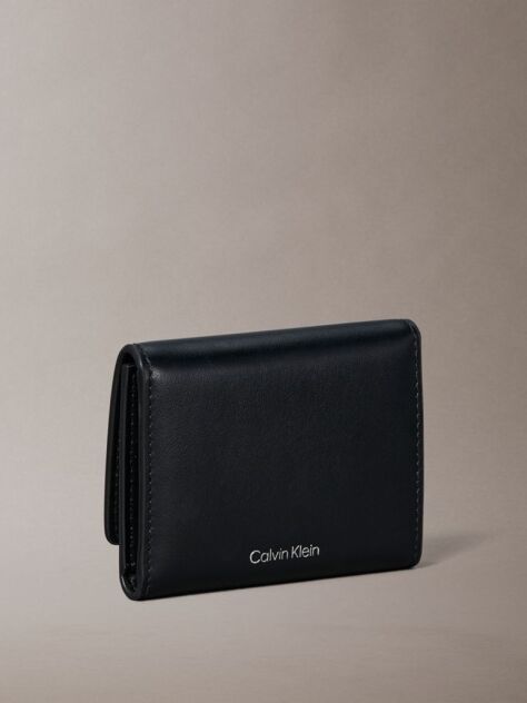 Black Monogram Logo Emblem Leather Trifold Wallet  Women