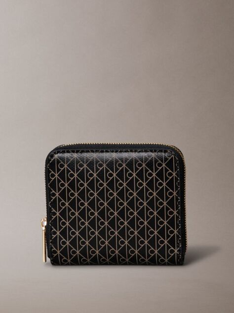 Black Allover Monogram Square Zip Wallet  Women