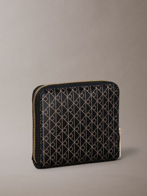Black Allover Monogram Square Zip Wallet  Women