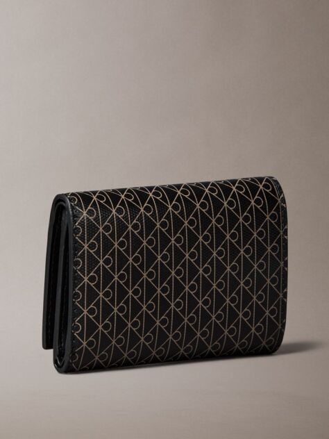 Black Embossed Allover Monogram Trifold Cardholder  Women