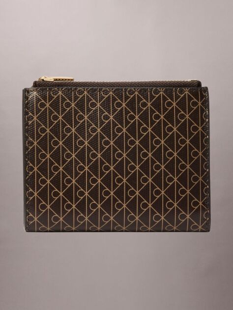 Brown Emblem All-Over Print Double-Zip Bifold Wallet  Women