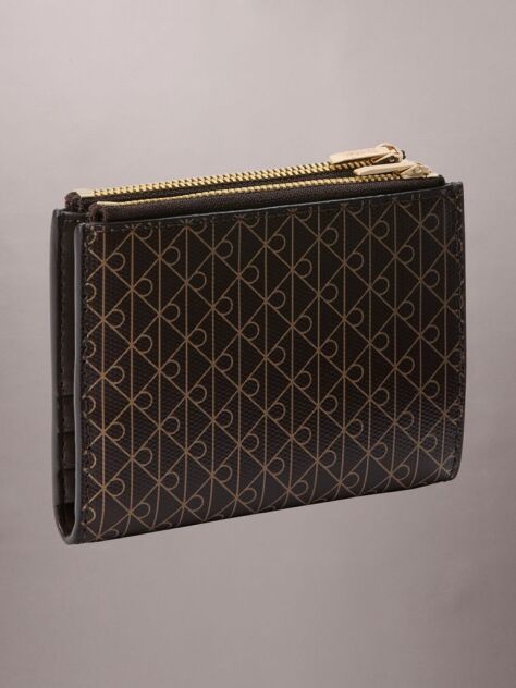 Brown Emblem All-Over Print Double-Zip Bifold Wallet  Women
