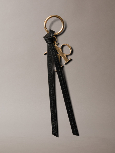 Black Leather Signature Logo Tassel Bag Charm  Women