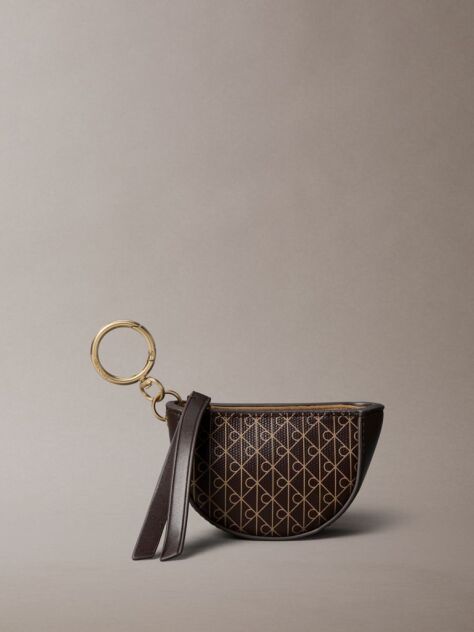 Brown Emblem Logo Mini Zip Pouch Bag Charm  Women