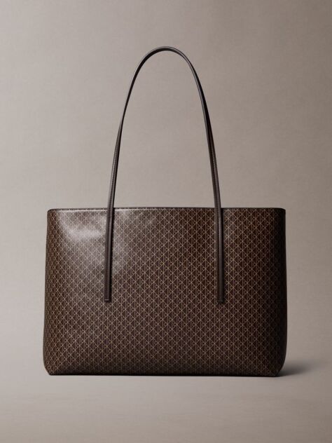 Brown Allover Monogram Logo Tote Bag with Pouch  Women