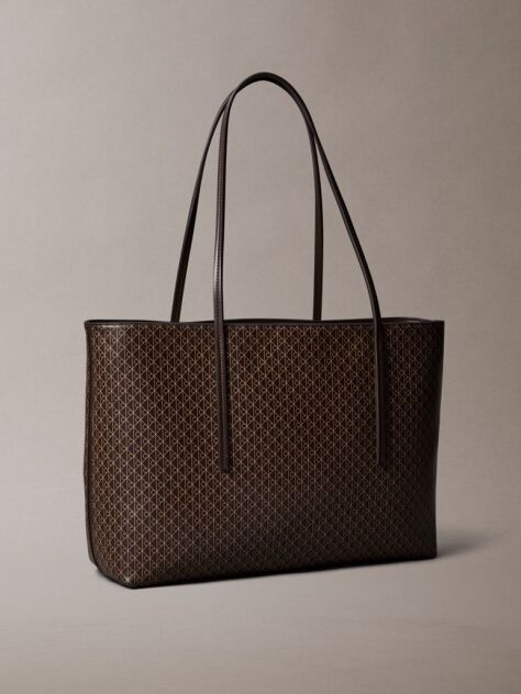 Brown Allover Monogram Logo Tote Bag with Pouch  Women