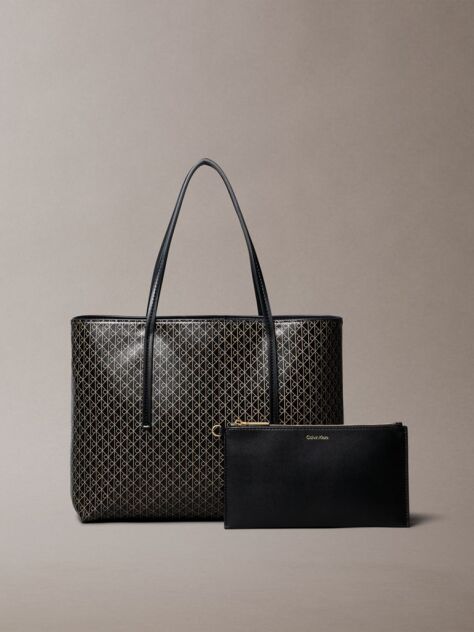 Black Coated Emblem Small Tote Bag  Women