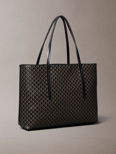 Black Coated Emblem Small Tote Bag  Women
