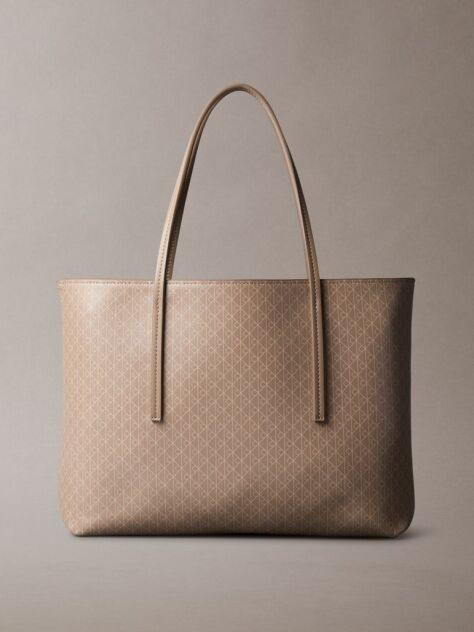 Beige Coated Emblem Small Tote Bag  Women