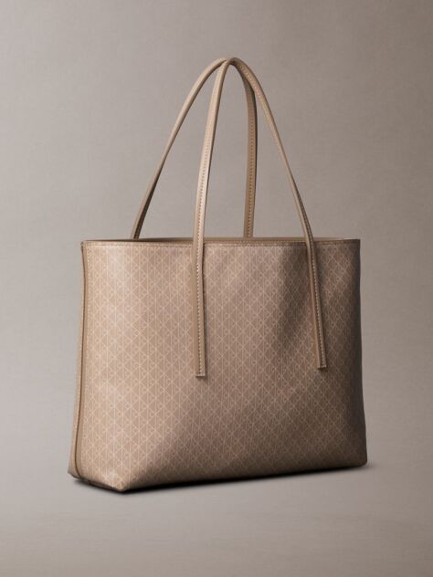 Beige Coated Emblem Small Tote Bag  Women