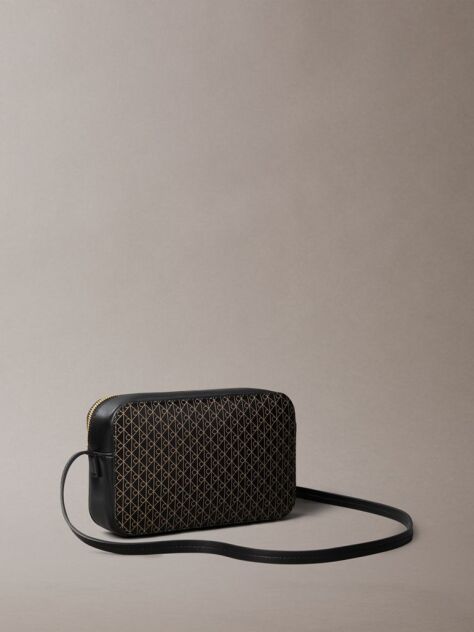 Black Allover Monogram Logo Camera Bag  Women