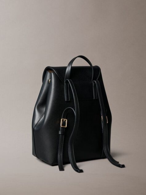 Black Foil Logo Flap Backpack  Women