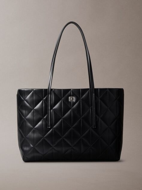 Black Quilted Emblem Logo Small Tote Bag  Women