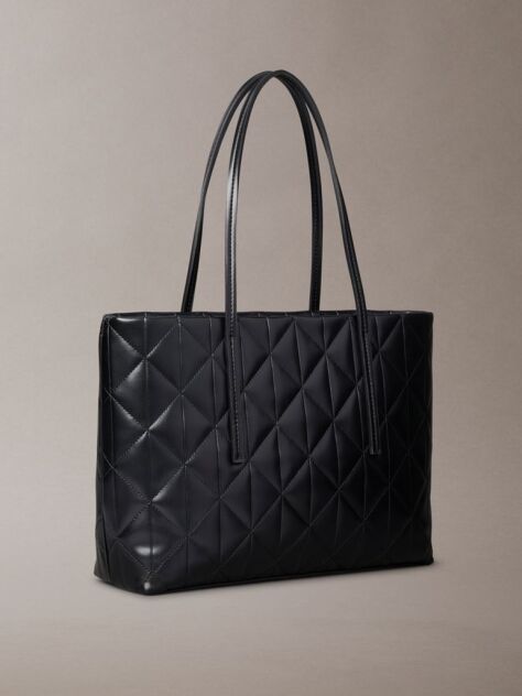 Black Quilted Emblem Logo Small Tote Bag  Women